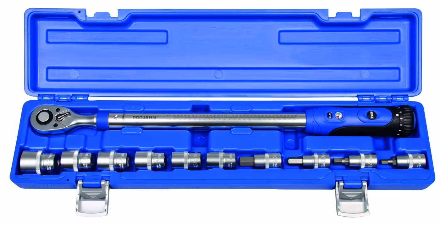 1/2" Drehmomentschlüssel-Set, 11-teilig TORQUE-PROFI 200 40-200 Nm mit Stecknusseinsätzen von der Marke PROJAHN 1/2" Drehmomentschlüssel-Set, 11-teilig TORQUE-PROFI 200 40-200 Nm mit Stecknusseinsätzen aus der Kategorie Drehmomentschlüssel mit der Artikelnummer 394260