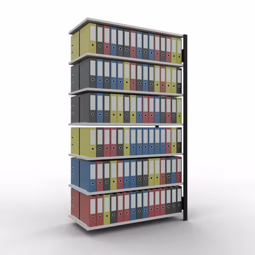 Abbildung Nr 13 des Artikels Anbauregal, Büro-Fachbodenregal Stecksystem MULTIplus150, 2300 x 1300 x 600 mm (HxBxT), 7 Fachböden, Längenriegel, ohne Mittelanschlag, schwarz/lichtgrau aus der Produktgruppe Büroregale von der Marke Schulte Lagertechnik