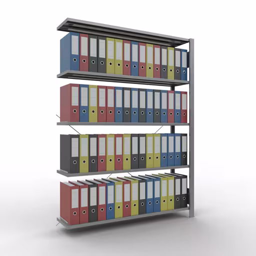 Abbildung Nr 11 des Artikels Anbauregal, Büro-Fachbodenregal Stecksystem MULTIplus85, 1800 x 1300 x 300 mm (HxBxT), 5 Fachböden, Kreuzstrebe, verzinkt, ohne Anschlagleiste aus der Produktgruppe Büroregale von der Marke Schulte Lagertechnik