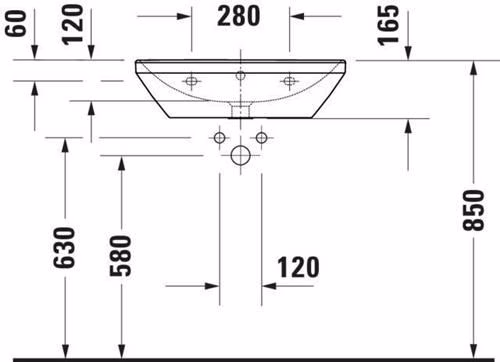 Waschtisch D-Neo 600x440mm weiß 1 Hahnloch, mit Überlauf DURAVIT