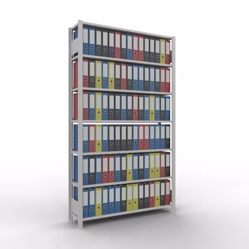 Abbildung Nr 14 des Artikels Grundregal, Büro-Fachbodenregal Stecksystem MULTIplus85, 2300 x 1300 x 300 mm (HxBxT), 7 Fachböden, Kreuzstrebe, mit Anschlagleiste, lichtgrau aus der Produktgruppe Büroregale von der Marke Schulte Lagertechnik