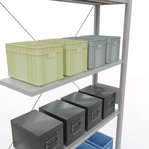 Produktbild Nr 13 des Artikels Anbauregal, Fachbodenregal Stecksystem MULTIplus150, 3000 x 1000 x 300 mm (HxBxT), 7 Fachböden, Kreuzstrebe, RAL 7035 lichtgrau Abbildung Nr 13 des Artikels Anbauregal, Fachbodenregal Stecksystem MULTIplus150, 3000 x 1000 x 300 mm (HxBxT), 7 Fachböden, Kreuzstrebe, RAL 7035 lichtgrau aus der Produktgruppe Stecksystem von der Marke Schulte Lagertechnik