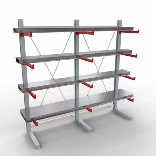 Abbildung Nr 9 des Artikels K 6000 Komplettregal, einseitig, 3000 x 3000 x 750 mm, RAL 7001 / RAL 3000, 5 Lagerebenen aus der Produktgruppe Kragarmregale von der Marke Schulte Lagertechnik