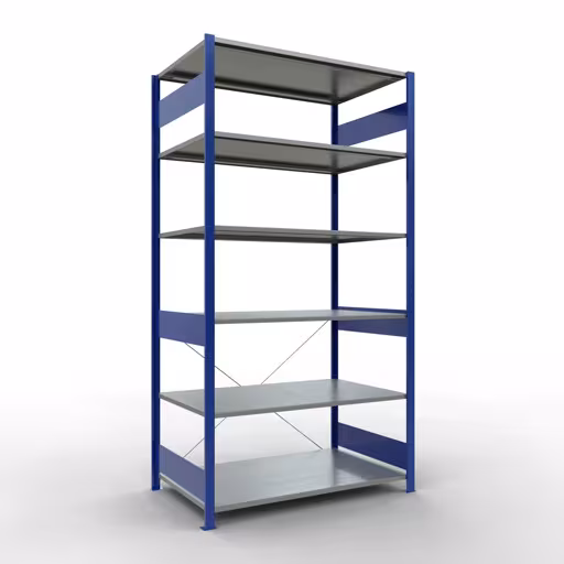 Grundregal, Fachbodenregal Stecksystem MULTIplus150, 2500 x 1300 x 800 mm (HxBxT), 6 Fachböden, Kreuzstrebe, RAL 5010 enzianblau/verzinkt von Schulte Lagertechnik mit der Artikelnr. 12781-130-B