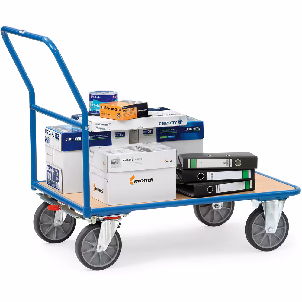 Produktgruppe Magazinwagen 400 kg brillantblau RAL 5007, Plattform Holzwerkstoffplatte, Oberfläche Buchendekor Magazinwagen 2100 Breite 500 mm, Länge 850 mm von der Marke Fetra aus der Kategorie Transportsysteme