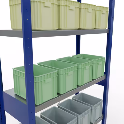 Produktbild Nr.12 des Artikels Grundregal, Fachbodenregal Stecksystem MULTIplus250, 2500 x 1000 x 400 mm (HxBxT), 6 Fachböden, Kreuzstrebe, RAL 5010 enzianblau/verzinkt aus der Produktreihe Stecksystem von der Marke Schulte Lagertechnik