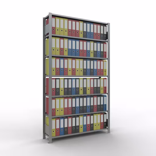 Abbildung Nr 12 des Artikels Grundregal, Büro-Fachbodenregal Stecksystem MULTIplus85, 2300 x 1300 x 300 mm (HxBxT), 7 Fachböden, Kreuzstrebe, verzinkt, mit Anschlagleiste aus der Produktgruppe Büroregale von der Marke Schulte Lagertechnik