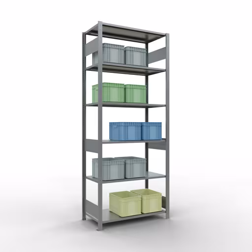 Produktbild Nr 15 des Artikels Grundregal, Fachbodenregal Stecksystem MULTIplus85, 2500 x 1000 x 500 mm (HxBxT), 6 Fachböden, Längenriegel, verzinkt Abbildung Nr 15 des Artikels Grundregal, Fachbodenregal Stecksystem MULTIplus85, 2500 x 1000 x 500 mm (HxBxT), 6 Fachböden, Längenriegel, verzinkt aus der Produktgruppe Stecksystem von der Marke Schulte Lagertechnik