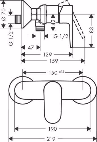 Technische Zeichnung 4031988 Hansgrohe Einhebel-Brausemischer VERNIS Blend Aufputz chrom