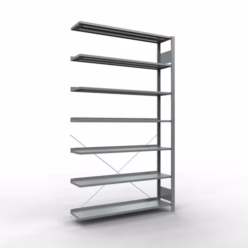 Abbildung Nr 13 des Artikels Anbauregal, Büro-Fachbodenregal Stecksystem MULTIplus85, 2300 x 1300 x 300 mm (HxBxT), 7 Fachböden, Kreuzstrebe, verzinkt, mit Anschlagleiste aus der Produktgruppe Büroregale von der Marke Schulte Lagertechnik