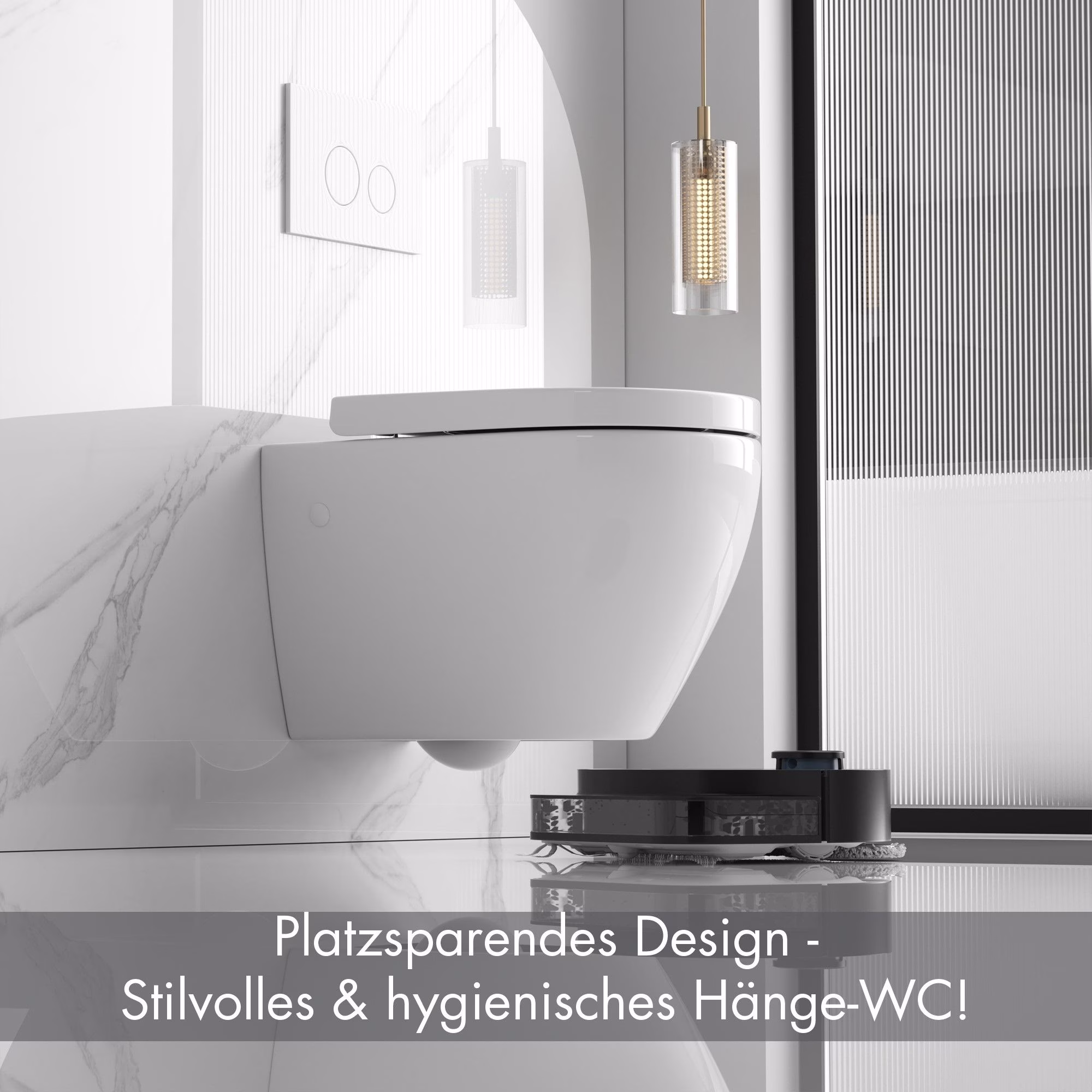 sanicomfort Wand-WC Set Rivo Tiefspüler ohne Spülrand kurz weiß glänzend
