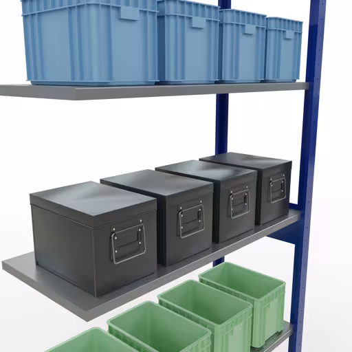 Produktbild Nr 13 des Artikels Anbauregal, Fachbodenregal Stecksystem MULTIplus85, 2500 x 1000 x 400 mm (HxBxT), 6 Fachböden, Längenriegel, RAL 5010 enzianblau Abbildung Nr 13 des Artikels Anbauregal, Fachbodenregal Stecksystem MULTIplus85, 2500 x 1000 x 400 mm (HxBxT), 6 Fachböden, Längenriegel, RAL 5010 enzianblau aus der Produktgruppe Stecksystem von der Marke Schulte Lagertechnik