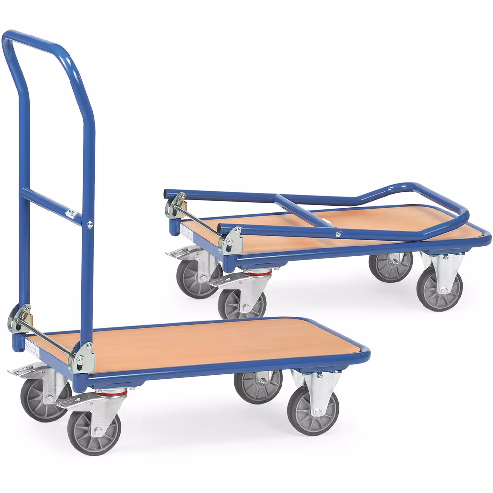 Klappwagen aus Stahlrohr, pulverbeschichtet brillantblau RAL 5007, Ladefläche aus Holzwerkstoffplatte aus der Kategorie Klappwagen