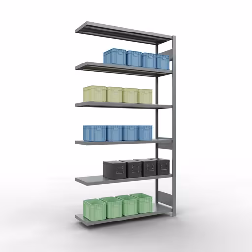 Anbauregal, Fachbodenregal Stecksystem MULTIplus250, 2500 x 1300 x 400 mm (HxBxT), 6 Fachböden, Längenriegel, verzinkt von der Marke Schulte Lagertechnik aus der Produktreihe Stecksystem