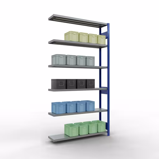 Abbildung Nr 12 des Artikels Anbauregal, Fachbodenregal Stecksystem MULTIplus250, 2500 x 1300 x 300 mm (HxBxT), 6 Fachböden, Längenriegel, RAL 5010 enzianblau/verzinkt aus der Produktgruppe Stecksystem von der Marke Schulte Lagertechnik