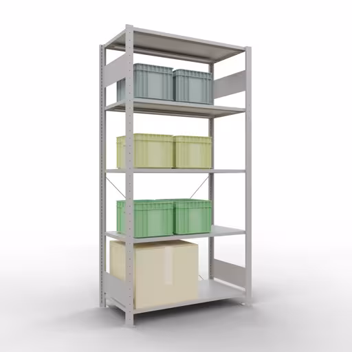 Produktbild Nr 14 des Artikels Grundregal, Fachbodenregal Stecksystem MULTIplus150, 2000 x 1000 x 500 mm (HxBxT), 5 Fachböden, Kreuzstrebe, RAL 7035 lichtgrau Abbildung Nr 14 des Artikels Grundregal, Fachbodenregal Stecksystem MULTIplus150, 2000 x 1000 x 500 mm (HxBxT), 5 Fachböden, Kreuzstrebe, RAL 7035 lichtgrau aus der Produktgruppe Stecksystem von der Marke Schulte Lagertechnik