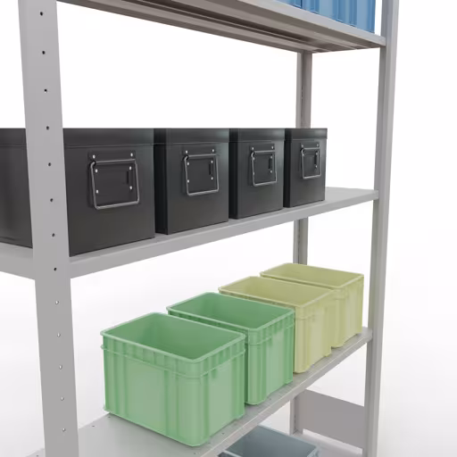 Grundregal, Fachbodenregal Stecksystem MULTIplus150, 2000 x 1300 x 300 mm (HxBxT), 5 Fachböden, Längenriegel, RAL 7035 lichtgrau mit der Artikelnr. 32630-130-LR Grundregal, Fachbodenregal Stecksystem MULTIplus150, 2000 x 1300 x 300 mm (HxBxT), 5 Fachböden, Längenriegel, RAL 7035 lichtgrau von Schulte Lagertechnik aus der Kategorie Stecksystem