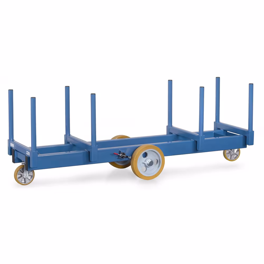 Langmaterial-Wagen 2123 - 3 Tonnen 2 Materialmulden, pulverbeschichtet, blau RAL 5007, Mitte frei für Kran- oder Stapler-Beladung von Fetra mit der Artikelnr. 2123