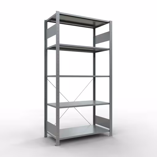 Grundregal, Fachbodenregal Stecksystem MULTIplus85, 2000 x 1000 x 500 mm (HxBxT), 5 Fachböden, Kreuzstrebe, verzinkt aus der Kategorie Grundregal mit der Artikelnummer 13150