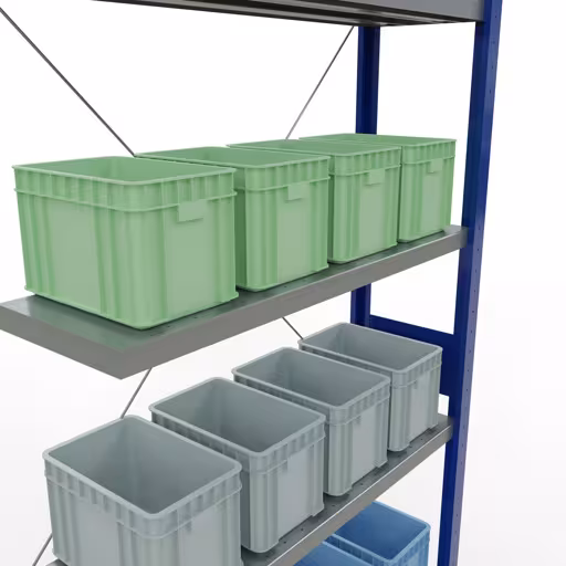 Produktbild Nr 14 des Artikels Anbauregal, Fachbodenregal Stecksystem MULTIplus330, 3000 x 1000 x 300 mm (HxBxT), 7 Fachböden, Kreuzstrebe, RAL 5010 enzianblau/verzinkt Abbildung Nr 14 des Artikels Anbauregal, Fachbodenregal Stecksystem MULTIplus330, 3000 x 1000 x 300 mm (HxBxT), 7 Fachböden, Kreuzstrebe, RAL 5010 enzianblau/verzinkt aus der Produktgruppe Stecksystem von der Marke Schulte Lagertechnik