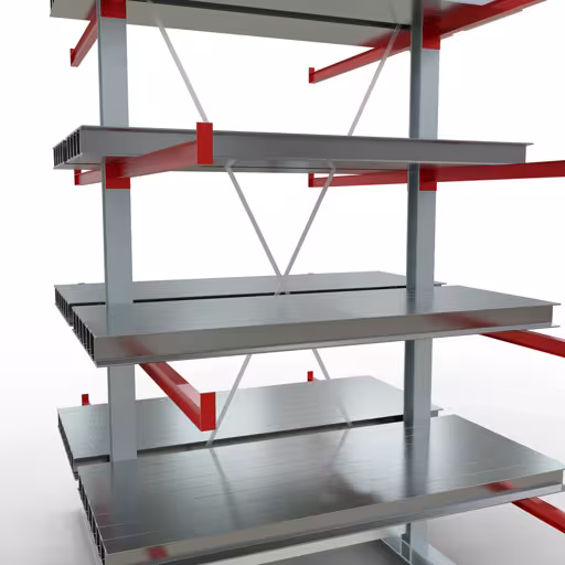 Abbildung Nr 12 des Artikels K 6000 Komplettregal, doppelseitig, 3000 x 1500 x 2x 1250 mm, RAL 7001 / RAL 3000, 5 Lagerebenen aus der Produktgruppe Kragarmregale von der Marke Schulte Lagertechnik