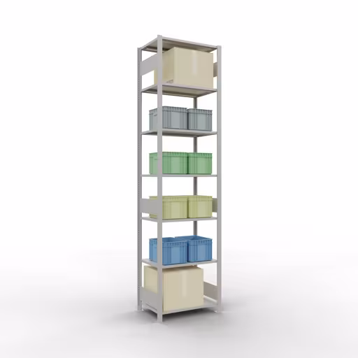 Grundregal, Fachbodenregal Stecksystem MULTIplus150, 3000 x 750 x 500 mm (HxBxT), 7 Fachböden, Längenriegel, RAL 7035 lichtgrau mit der Artikelnr. 32652-75-LR Grundregal, Fachbodenregal Stecksystem MULTIplus150, 3000 x 750 x 500 mm (HxBxT), 7 Fachböden, Längenriegel, RAL 7035 lichtgrau von Schulte Lagertechnik aus der Kategorie Stecksystem