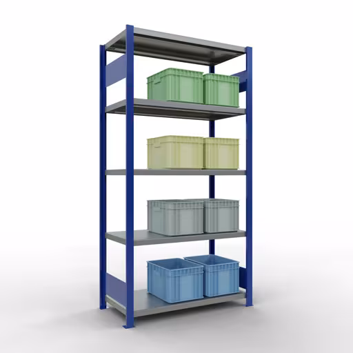 Grundregal, Fachbodenregal Stecksystem MULTIplus330, 2000 x 1000 x 500 mm (HxBxT), 5 Fachböden, Längenriegel, RAL 5010 enzianblau/verzinkt von der Marke Schulte Lagertechnik aus der Produktreihe Stecksystem