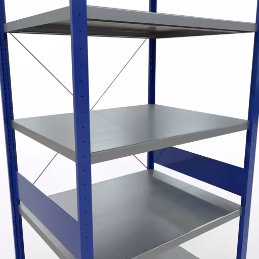Abbildung Nr 10 des Artikels Grundregal, Fachbodenregal Stecksystem MULTIplus330, 3000 x 1000 x 800 mm (HxBxT), 7 Fachböden, Kreuzstrebe, RAL 5010 enzianblau/verzinkt aus der Produktgruppe Stecksystem von der Marke Schulte Lagertechnik