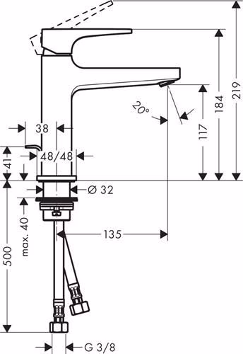 Technische Zeichnung 4073155 Hansgrohe Einhebel-Waschtischmischer METROPOL 110 Nennweite 15 chrom