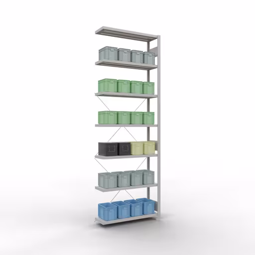 Produktbild Nr 15 des Artikels Anbauregal, Fachbodenregal Stecksystem MULTIplus330, 3000 x 1000 x 300 mm (HxBxT), 7 Fachböden, Kreuzstrebe, RAL 7035 lichtgrau Abbildung Nr 15 des Artikels Anbauregal, Fachbodenregal Stecksystem MULTIplus330, 3000 x 1000 x 300 mm (HxBxT), 7 Fachböden, Kreuzstrebe, RAL 7035 lichtgrau aus der Produktgruppe Stecksystem von der Marke Schulte Lagertechnik