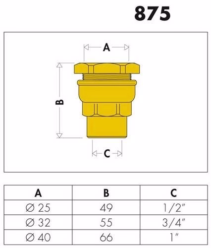 Technische Zeichnung 4017042 Anschlussverschraubung IG, reduziert 32 mm x 3/4 Zoll IG für PE-Kunststoffrohr CALEFFI