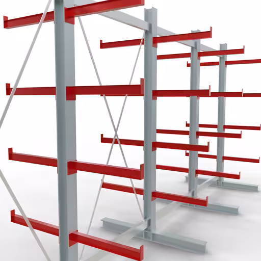 Abbildung Nr 12 des Artikels K 3000 Komplettregal, doppelseitig, 2500 x 5200 x 600 mm, RAL 7001 / RAL 3000, 5 Lagerebenen aus der Produktgruppe Kragarmregale von der Marke Schulte Lagertechnik