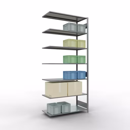 Andere Ansicht des Artikels Anbauregal, Fachbodenregal Stecksystem MULTIplus150, 3000 x 1300 x 600 mm (HxBxT), 7 Fachböden, Längenriegel, verzinkt aus der Kategorie Anbauregal