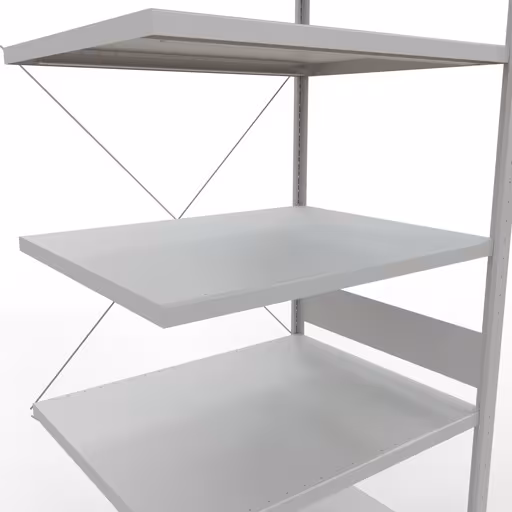 Produktbild Nr.15 des Artikels Anbauregal, Fachbodenregal Stecksystem MULTIplus250, 3000 x 1000 x 800 mm (HxBxT), 7 Fachböden, Kreuzstrebe, RAL 7035 lichtgrau aus der Produktreihe Stecksystem von der Marke Schulte Lagertechnik