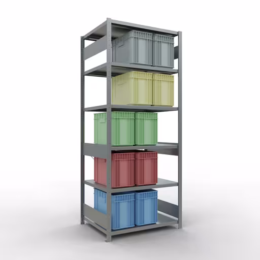 Grundregal, Fachbodenregal Stecksystem MULTIplus330, 2500 x 1000 x 800 mm (HxBxT), 6 Fachböden, Kreuzstrebe, verzinkt von Schulte Lagertechnik mit der Artikelnr. 13981