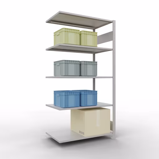 Zusatzbild des Artikels Anbauregal, Fachbodenregal Stecksystem MULTIplus150, 2000 x 1000 x 600 mm (HxBxT), 5 Fachböden, Längenriegel, RAL 7035 lichtgrau Zusatzbild des Artikels Anbauregal, Fachbodenregal Stecksystem MULTIplus150, 2000 x 1000 x 600 mm (HxBxT), 5 Fachböden, Längenriegel, RAL 7035 lichtgrau aus Anbauregal