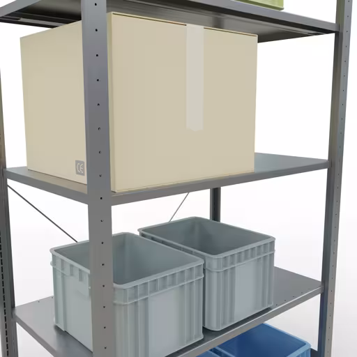 Produktbild Nr 14 des Artikels Grundregal, Fachbodenregal Stecksystem MULTIplus85, 2000 x 1000 x 600 mm (HxBxT), 5 Fachböden, Kreuzstrebe, verzinkt Abbildung Nr 14 des Artikels Grundregal, Fachbodenregal Stecksystem MULTIplus85, 2000 x 1000 x 600 mm (HxBxT), 5 Fachböden, Kreuzstrebe, verzinkt aus der Produktgruppe Stecksystem von der Marke Schulte Lagertechnik