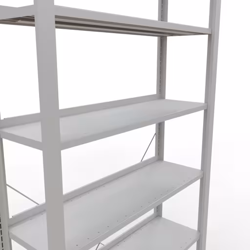 Abbildung Nr 14 des Artikels Grundregal, Büro-Fachbodenregal Stecksystem MULTIplus85, 2300 x 1000 x 300 mm (HxBxT), 7 Fachböden, Kreuzstrebe, mit Anschlagleiste, lichtgrau aus der Produktgruppe Büroregale von der Marke Schulte Lagertechnik