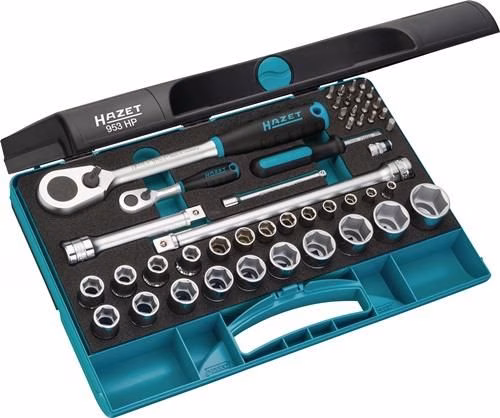 Set di chiavi a bussola Hazet 953 HP da 44 pezzi, attacco da 1/4" e 1/2", 5-27 mm, 90 denti, 6 punte Set di chiavi a bussola HAZET 953 HP da 44 pezzi, attacco da 1/4" e 1/2", misura bussole 5-27 mm, 90 denti, 6 punte, della categoria set di chiavi a bussola da 1/4", codice articolo 4000820582