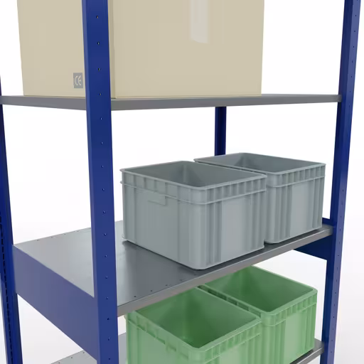 Produktbild Nr 14 des Artikels Grundregal, Fachbodenregal Stecksystem MULTIplus85, 2500 x 1000 x 600 mm (HxBxT), 6 Fachböden, Längenriegel, RAL 5010 enzianblau Abbildung Nr 14 des Artikels Grundregal, Fachbodenregal Stecksystem MULTIplus85, 2500 x 1000 x 600 mm (HxBxT), 6 Fachböden, Längenriegel, RAL 5010 enzianblau aus der Produktgruppe Stecksystem von der Marke Schulte Lagertechnik