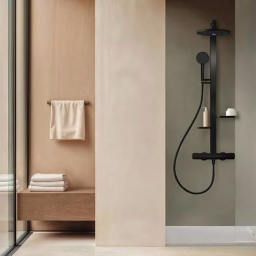 Ideal Standard CerathermAlu+ douchesysteem met douchethermostaat, 2 planchetten, handdouche met 2 functies en hoofddouche met 2 functies Silk Black