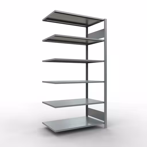 Anbauregal, Büro-Fachbodenregal Stecksystem MULTIplus150, 2000 x 1000 x 600 mm (HxBxT), 6 Fachböden, Längenriegel, verzinkt, ohne Mittelanschlag aus der Kategorie Stecksystem mit der Artikelnummer 17764