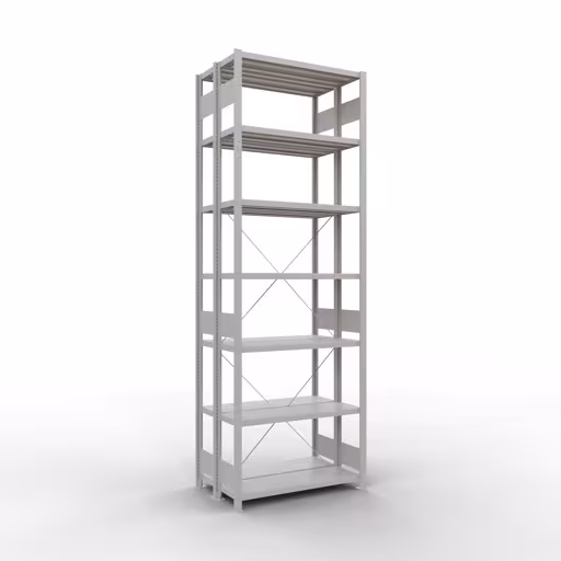 Grundregal, Doppelregal, Fachbodenregal Stecksystem MULTIplus250, 3000 x 1000 x (2x300) mm (HxBxT), 2x7 Fachböden, Kreuzstrebe, RAL 7035 lichtgrau von der Marke Schulte Lagertechnik Grundregal, Doppelregal, Fachbodenregal Stecksystem MULTIplus250, 3000 x 1000 x (2x300) mm (HxBxT), 2x7 Fachböden, Kreuzstrebe, RAL 7035 lichtgrau aus der Kategorie Doppelregale mit der Artikelnummer 32132-G