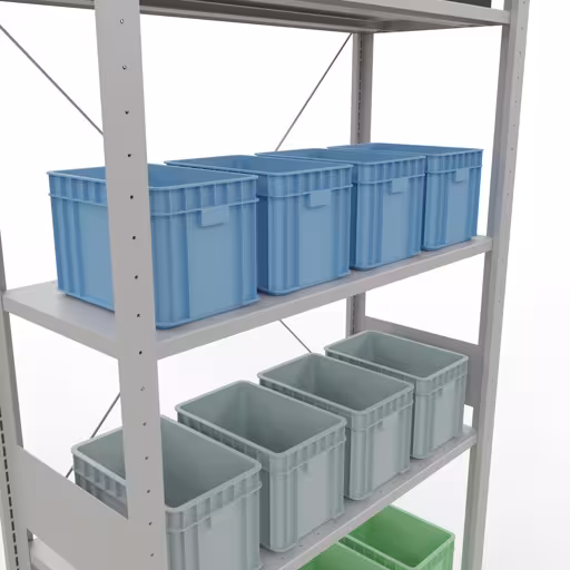 Produktbild Nr 16 des Artikels Grundregal, Fachbodenregal Stecksystem MULTIplus85, 3000 x 1000 x 400 mm (HxBxT), 7 Fachböden, Kreuzstrebe, RAL 7035 lichtgrau Abbildung Nr 16 des Artikels Grundregal, Fachbodenregal Stecksystem MULTIplus85, 3000 x 1000 x 400 mm (HxBxT), 7 Fachböden, Kreuzstrebe, RAL 7035 lichtgrau aus der Produktgruppe Stecksystem von der Marke Schulte Lagertechnik