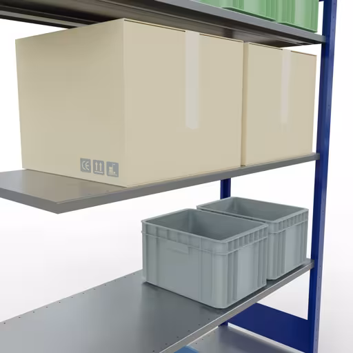 Produktbild Nr.13 des Artikels Anbauregal, Fachbodenregal Stecksystem MULTIplus150, 2000 x 1300 x 500 mm (HxBxT), 5 Fachböden, Längenriegel, RAL 5010 enzianblau/verzinkt aus der Produktreihe Stecksystem von der Marke Schulte Lagertechnik