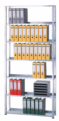 Grundregal, Büro-Fachbodenregal Schraubsystem MULTIplus85, 2300 x 1300 x 300 mm (HxBxT), 6 Fachböden, verzinkt, mit Anschlagleiste von der Marke Schulte Lagertechnik aus der Produktreihe Büroregale