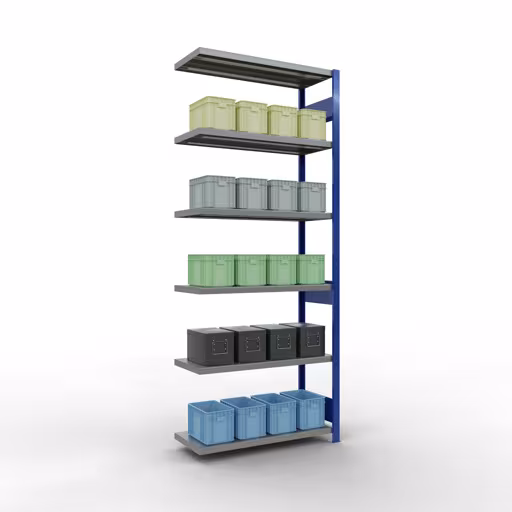 Produktbild Nr 13 des Artikels Anbauregal, Fachbodenregal Stecksystem MULTIplus330, 2500 x 1000 x 400 mm (HxBxT), 6 Fachböden, Längenriegel, RAL 5010 enzianblau/verzinkt Abbildung Nr 13 des Artikels Anbauregal, Fachbodenregal Stecksystem MULTIplus330, 2500 x 1000 x 400 mm (HxBxT), 6 Fachböden, Längenriegel, RAL 5010 enzianblau/verzinkt aus der Produktgruppe Stecksystem von der Marke Schulte Lagertechnik