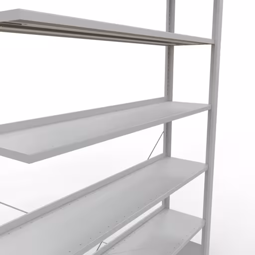 Abbildung Nr 10 des Artikels Anbauregal, Büro-Fachbodenregal Stecksystem MULTIplus85, 2300 x 1300 x 300 mm (HxBxT), 7 Fachböden, Kreuzstrebe, mit Anschlagleiste, lichtgrau aus der Produktgruppe Büroregale von der Marke Schulte Lagertechnik