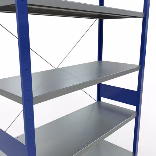 Grundregal, Fachbodenregal Stecksystem MULTIplus250, 3000 x 1300 x 500 mm (HxBxT), 7 Fachböden, Kreuzstrebe, RAL 5010 enzianblau/verzinkt von Schulte Lagertechnik aus der Kategorie Stecksystem