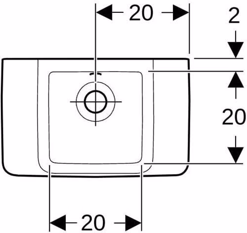 Technische Zeichnung 4003858 Handwaschbecken Renova Compact ohne Hahnloch, mit Überlauf 400 x 250 mm weiß GEBERIT